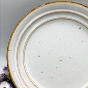2 Speckled Salad Plates with Caramel Trim. Stoneware.
